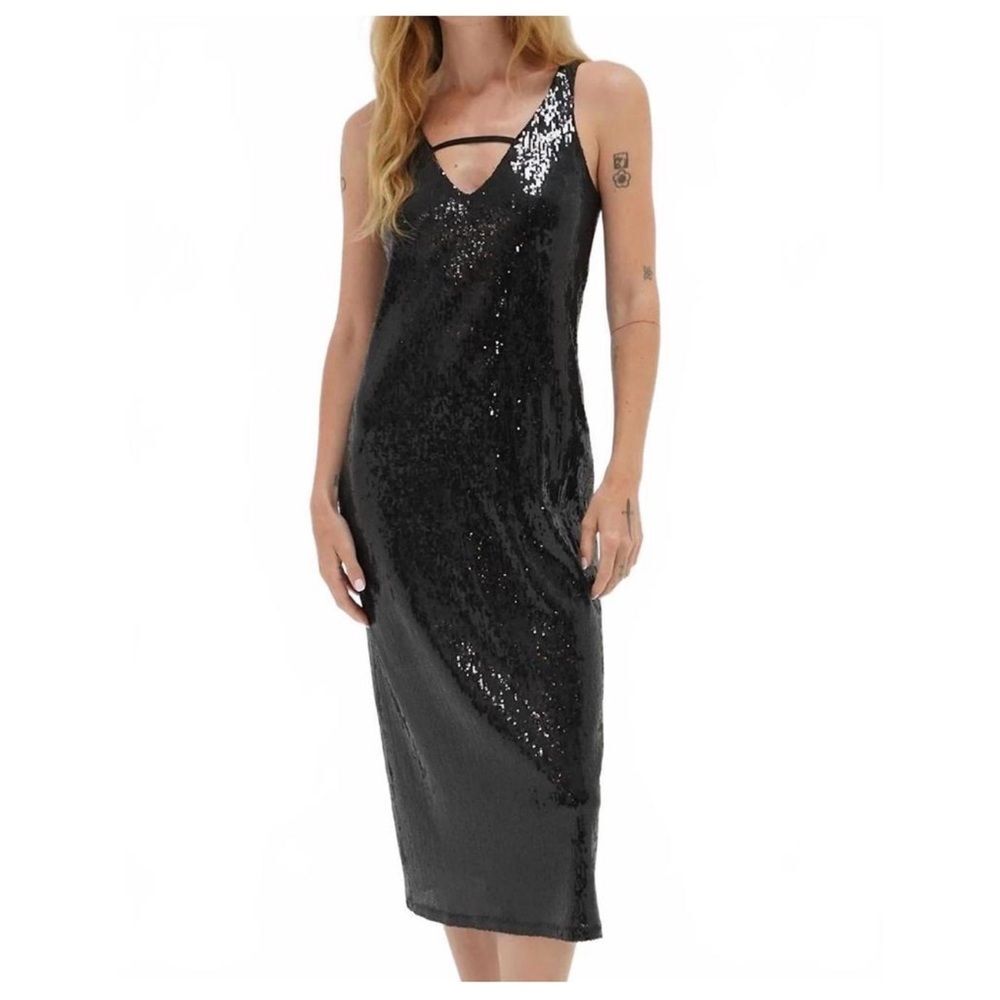 NEW LNA iman sequin slip dress in black